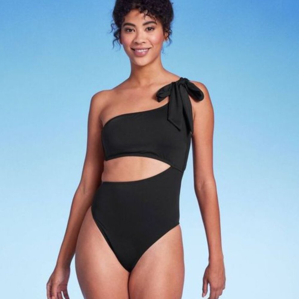 Shade & Shore One Shoulder Bow Cutout One-Piece Swimsuit